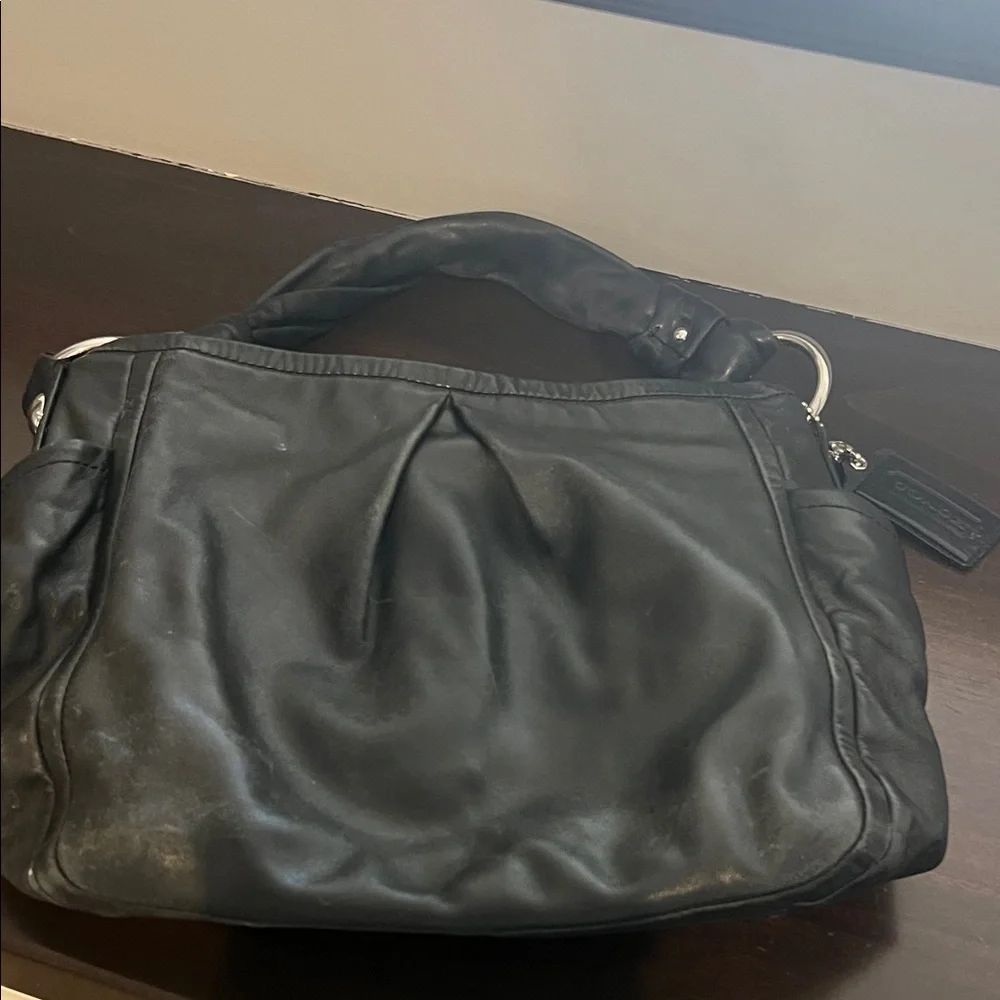 Coach Black Leather Shoulder Bag with Silver Hardware